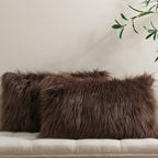 Phantoscope Pack of 2 Faux Fur Throw Pillow Covers Cushion Covers Luxury Soft Decorative Pillowcase Fuzzy Pillow Covers for Bed/Couch,Coffee 12 x 20 Inches