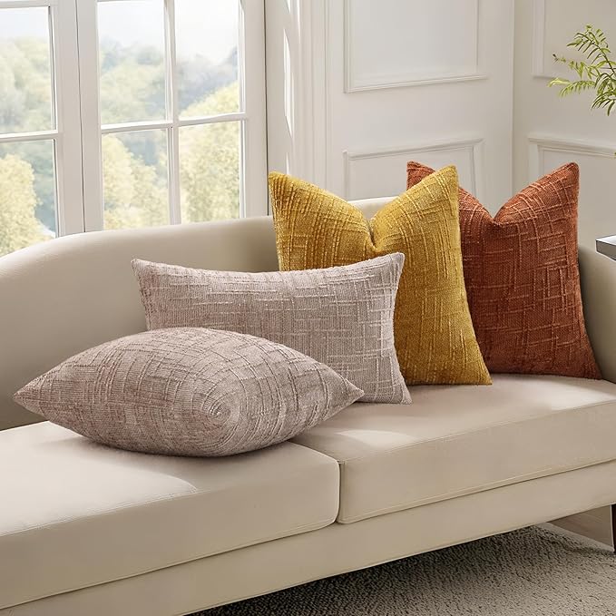 decorUhome Fall Rust Chenille Throw Pillow Covers 26x26 Set of 2 Thick Textured Slubby Couch Pillow Covers Farmhouse Accent Modern Neutral Decorative Pillow Cases for Bed Sofa Living Room