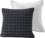 Luxury Tweed & Chenille Throw Pillow Covers – Set of 2 (18" x 18") with Soft and Luxurious Textures Decorative Throw Pillows for Couch, Bed, and Home Decor (Black)