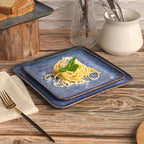 4-piece ceramic dinner plate set, suitable for steak, pasta and pizza, microwave- and dishwasher-safe, scratch-resistant, blue 9-inch square dinner plate