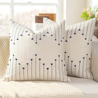 Boho Throw Pillow Covers 20x20 Set of 2 Neutral Woven Decorative Pillowcases Cotton Tufted Couch Pillows Modern Farmhouse Accent Cushion Covers for Sofa Couch Bed Living Room Home Decor, Navy Blue