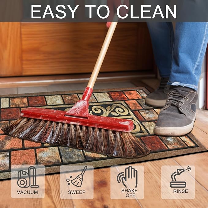 CHICHIC Door Mat Welcome Mat 18x 30 Inch Front Door Mat Outdoors for Home Entrance Outside Entry Way Doormat, Heavy Duty Non Slip Rubber Back Low Profile, Brick