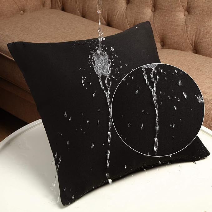 Boao 4 Pack Christmas Decorative Outdoor Waterproof Throw Pillow Covers Square Patio Balcony Garden Waterproof Cushion Case PU Coating Pillow Shell for Couch Bed Patio Sofa, 18 x 18 Inch(Black)