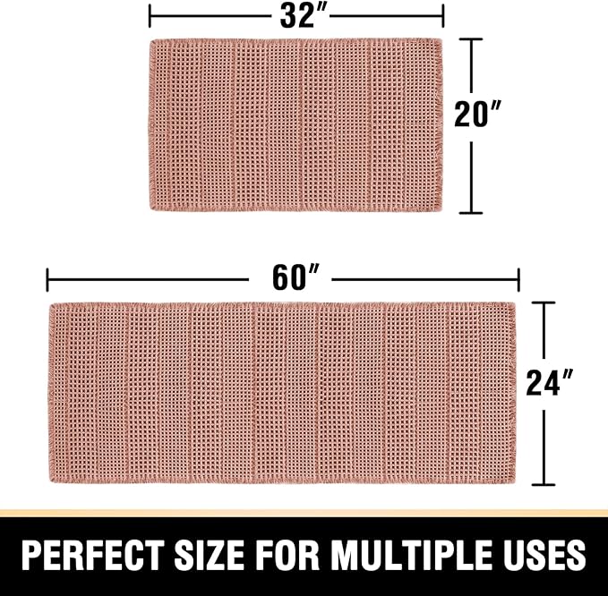 H.VERSAILTEX Waffle Bath Mat Super Absorbent Bathroom Mats Non Slip Bath Rugs for Bathroom Floor Machine Washable Ultra Soft Bathroom Rugs for Beside Tub, (32 x 20 Plus 24 x 60 - Inches, Soft Pink)