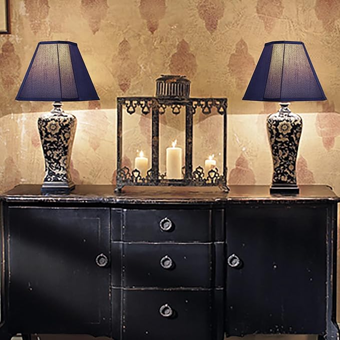 GO&SO Blue Lamp Shade Bell Lamp Shades Set of 2,Scalloped Lamp Shade 6.5"Top x 13"Bottom x 11.2"Slant Height x 10.5''Vertical Height, Silk Fabric Lamp Shades for Table Lamps,Floor Lamp,Easy Assembly