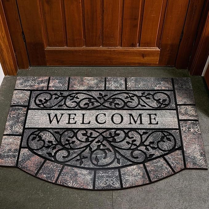 Door Mat Welcome Mat, Heavy Duty Door Mat 23.6 x 35.4 Inch Front Door Rug Doormat for Outdoor Entrance Home Non-Slip Rubber Rug for Front Door, Outside, Entryway, Patio (Grey Welcome)