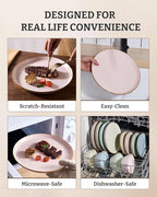 Famiware Saturn Dinnerware Sets, Plates and Bowls Sets for 4, 12 Pieces Stoneware Dish Set - Chip and Scratch Resistant, Microwave and Dishwasher Safe Tableware Set, Light Pink with Rim