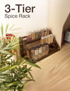 Tinamo Acacia Wood Spice Rack - Wooden 3-Tier Spice Rack Organizer for Countertop or Cabinet – Kitchen Spice Organizer and Seasoning Organizer Shelf (Walnut)