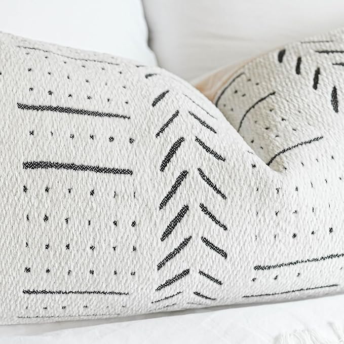 BlissBlush Off White Decorative Lumbar Throw Pillow Covers 12X20, Set of 2, Boho Farmhouse Cushion Cover, Soft Accent Pillowcase for Couch Sofa Bed Living Room Home Décor
