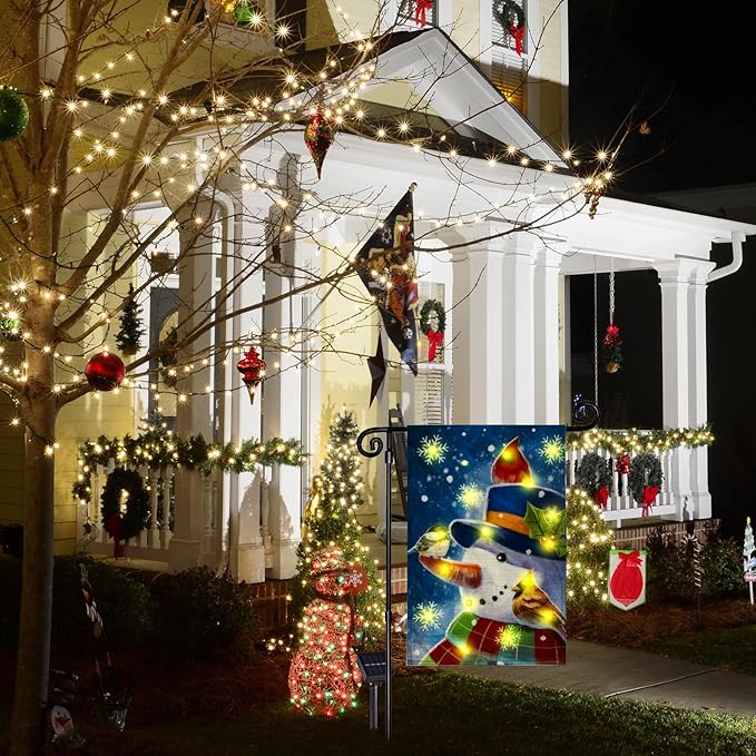 Fall Lights Garden Flag,Double Sided LED Outdoor Christmas Yard Flag for Winter Christmas Outdoor Decoration (Snow, 12 * 18)