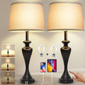 28.5" Tall Touch Table Lamp Set of 2, Bedside Lamps with USB C+A & AC Port, 3 Way Dimmable Lamps for Night Stands, 2700K Black Farmhouse Bedroom Lamp for Living Room End Tables Office Desk