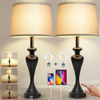 28.5" Tall Touch Table Lamp Set of 2, Bedside Lamps with USB C+A & AC Port, 3 Way Dimmable Lamps for Night Stands, 2700K Black Farmhouse Bedroom Lamp for Living Room End Tables Office Desk