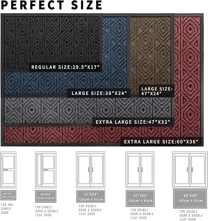 Yimobra Door Mat, Outdoor Indoor Entrance Welcome Mat, Heavy Entry Front Door Mat, Stain & Fade Resistant, Low Profile, Sturdy Rubber, Easy Clean Patio Floor Mat, Waterproof, 36 x 24, Light Beige