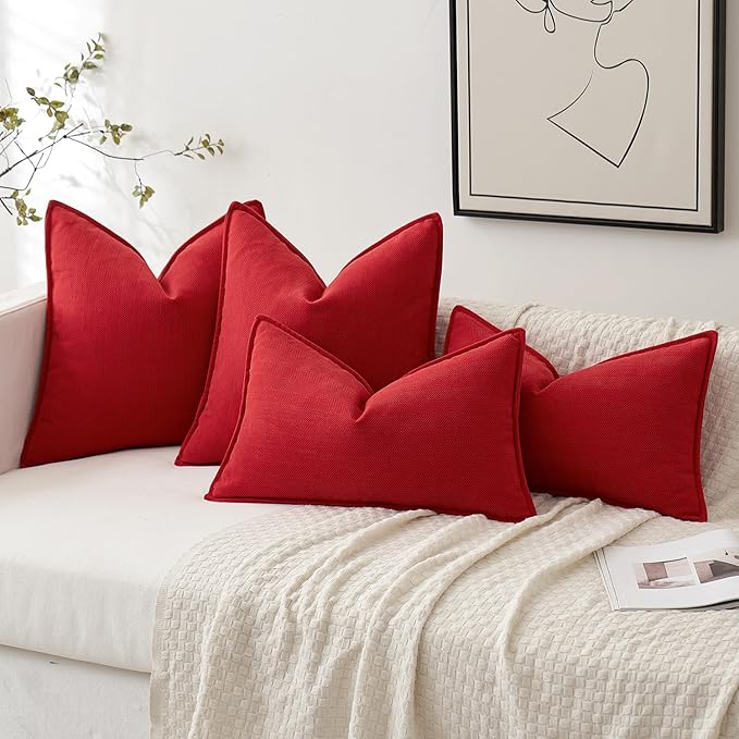 MIULEE Pack of 2 Christmas Red Decorative Pillow Covers 22x22 Inch Soft Chenille Luxurious Couch Throw Pillows Farmhouse Cushion Covers Euro Shams with Elegant Design for Sofa Bedroom Home Decor