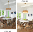 Rattan Farmhouse Chandeliers for Dining Room，Rattan Pendant Light Fixture Boho Light Fixtures with Fabric Shade Chandeliers for Bedroom Dining Room Foyer Kitchen Hallway Farmhouse（Gold）