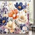 Boho Floral Shower Curtain, Elegant Flower Shower Curtains for Bathroom, Modern Colorful Chic Bathroom Decor Washable Durable Fabric Set with Hooks 72x72 Inch