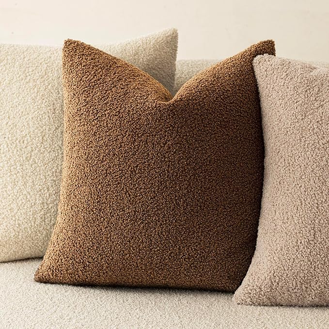 Foindtower Pack of 2, Curly Faux Fur Decorative Throw Pillow Covers Soft Fuzzy Plush Cushion Case with Zipper Cozy Pillowcase for Home Living Room Couch Bed Sofa 20 x 20 Inch,Dark Bronze