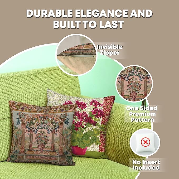 Charlotte Home Furnishings Floral Decorative Throw Pillow Cover 19x19 in, Terrasse Columns French Country Couch Pillow Case, Home Decor Cozy Tapestry Cushion Cover, European Cotton Jacquard Woven