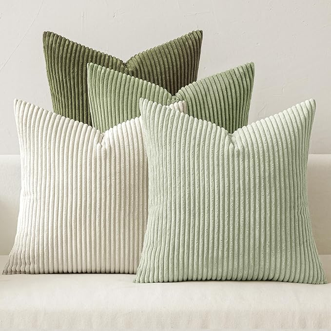 MIULEE Christmas Decorative Throw Pillow Covers Set of 4 Summer Light Green Gradient Natural Earthy Modern Classic Soft Corduroy Cushion Covers for Sofa Couch Bed Living Room Home Decor 18x18 Inch