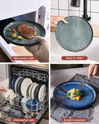 Famiware Star Dinnerware Set, Plates and Bowls Sets for 6 (18pcs), Ribbed Stoneware Dishes - Chip & Scratch Resistant, Microwave & Dishwasher Safe Kitchenware, Deep Forest