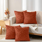 decorUhome Pack of 4 Faux Fur Fall Burnt Orange Throw Pillow Covers 18x18, Soft Decorative Couch Pillow Covers with Velvet Back for Modern Sofa Living Room, Rust