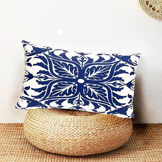 Decorative Throw Pillow Covers Set of 2 Blue Pillow Covers 12x20 inch Short Plush Floral Flower Throw Pillows,Farmhouse Cushion Covers Outdoor Pillow Covers for Couch Sofa Bed Living Room