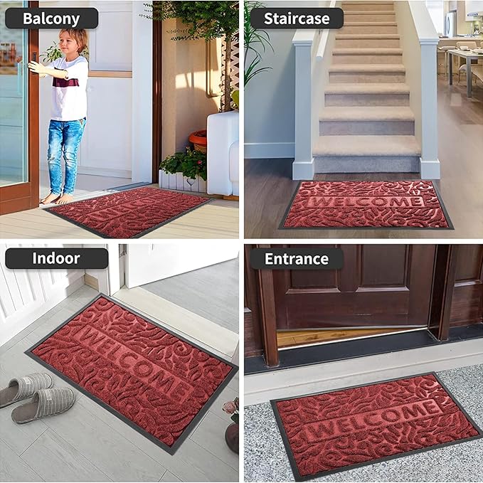 Yimobra Large Welcome Mat 36x24, Waterproof Non-Slip Outdoor Mats for Front Door Outside Entrance, Low-Profile Entryway Mat Indoor for Garage Patio, Wine Red