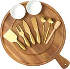 Charcuterie Board Set - Round Acacia Cheese Board for Serving with Accessories - House Warming Gifts for New Home, Bridal Shower & Wedding Gift, Birthday Gifts for Women