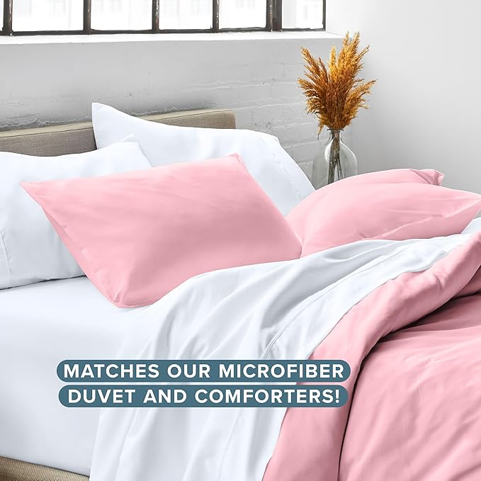 Bare Home Standard Pillow Sham Covers - Set of 2 - Premium 1800 Ultra-Soft Microfiber - Double Brushed - Bed Pillow Shams - Pillows Not Included (Set of 2, Light Pink)