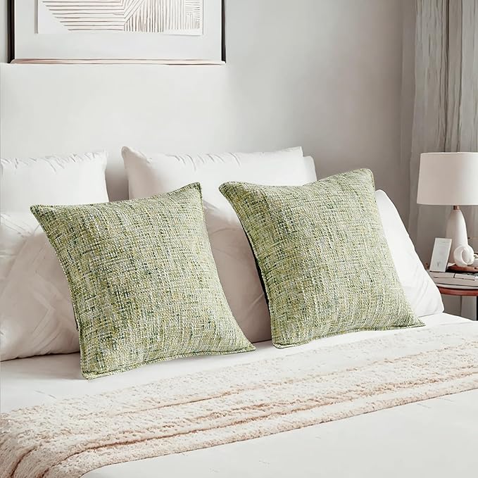 HAUSSY Creen Throw Pillow Covers 20x20 Set of 2 Chenille Tweed Textured Decorative Couch Lumbar Pillow Covers Neutral Modern Pillow Cases for Sofa Bed Living Room Decor