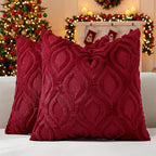 decorUhome Christmas Throw Pillow Covers 20x20 Inch Set of 2, Soft Plush Decorative Faux Fur Burgundy Solid Couch Pillow Covers, Accent Farmhouse Neutral Square Euro Pillow Cases for Sofa Living Room