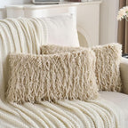 FUTEI Apricot Decorative Throw Pillow Covers 12x20 Inch Set of 2,Soft Fluffy Faux Feather Texture Lumbar Pillow Cases,Modern Home Luxury Decor for Couch Bed Living Room