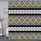 Boho Shower Curtain for Bathroom Bohemian Stripe Neutral Shower Curtains Fabric Black White Yellow Cloth Shower Curtain Modern Bathroom Waterproof Hooks Included 72 x 72 Inch