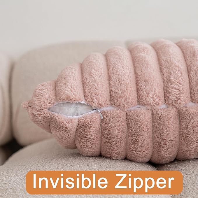 Double-Sided Faux Fur Plush Throw Pillow Covers 18x18 Set of 2 Fuzzy Striped Soft Cozy Pillowcase Luxury Decorative Pillows Square Shaggy Cushion Covers for Couch Sofa Bed,Pink