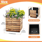 FENCY Metal Planter Box, Large Rectangular Planters for Outdoor Plants, Outdoor Tall Planters with Drainage Holes, Walnut Finish Metal Planters (17″ × 17″ × H18″)