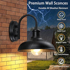 Gooseneck Outdoor Light Fixtures, 2-Pack Farmhouse Barn Lights for Porch, Industrial Black Exterior Wall Sconce for Garage, Patio, E26 Base Anti-Rust for Garage Frontdoor Entryway Doorway