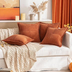 MIULEE Rust Fall Decorative Throw Pillow Covers for Couch Bed Livingroom 12x12 Inch Set of 2 Boho Accent Throw Pllows Broadside Striped Patchwork Soft Corduroy Pillowcases