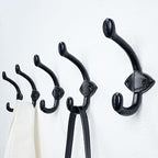 SKOLOO Black Wall Hooks Heavy Duty - Farmhouse Style Cast Iron Hooks, Pack of 5 - Ideal for Backpack, Coat, and Towel Hooks - Perfect for Entryway, Mud Room, and Bathroom Storage
