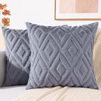 decorUhome Couch Throw Pillow Covers 18x18 Set of 2, Decorative Soft Plush Faux Wool Neutral Accent Pillow Covers for Bed Sofa Living Room, Blue Grey
