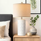 PARTPHONER 23" Farmhouse Modern Ceramic Table Lamp Set of 2 - White Bedside Lamps for Bedroom & Living Room, Nightstand, Desk, End Table