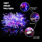 ILLUMINEW 4th of July Decorations 300 LED Red White and Blue String Lights Plug-in, 8 Modes 108ft Independence Day Fairy Lights for Patriotic Party Decor Indoor Outdoor