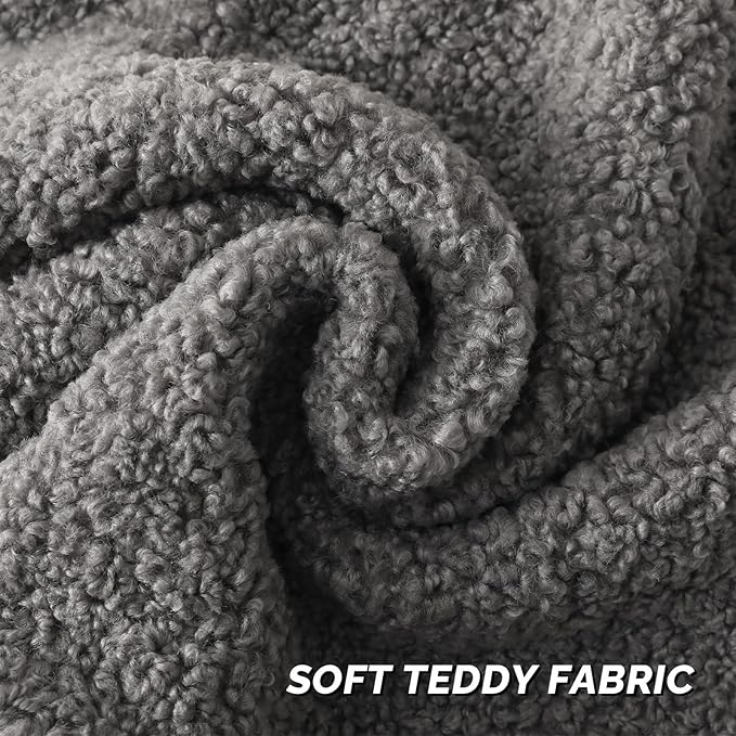 FUTEI Dark Grey Throw Pillow Covers 24x24 Inch Set of 2,Furry Faux Fur Teddy Boucle Textured Cushion Covers,Soft Fluffy European Pillow Shams,Home Decor for Couch Bed Living Room Office Car