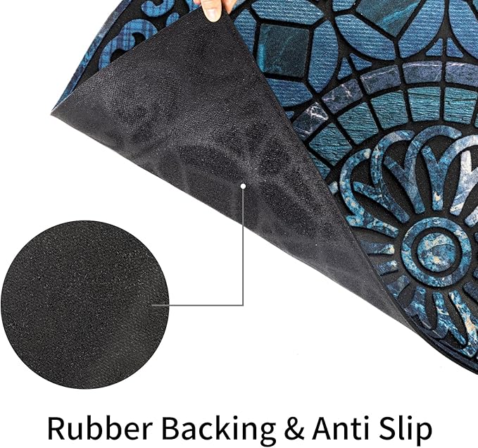Door Mat Welcome Mat, Heavy Duty Outside Door Mat 23.6 x 35.4 Inch Round Front Door Rug Doormat for Entrance Home Non-Slip Rubber Rug for Front Door, Entryway, Patio (Blue)