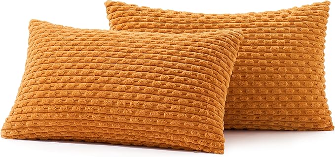 MIULEE Burnt Orange Throw Pillow Covers Soft Corduroy Decorative Set of 2 Boho Striped Pillowcases Farmhouse Home Decor for Thanksgiving Couch Bed Sofa Living Room 12x20 Inch
