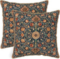 Vintage Floral Soft Velvet Throw Pillow Covers Set of 2 Burnt Orange Navy Flowers Plant Decorative Pillow Covers 16x16 Inch Art Botanical Pillow Case For Sofa Couch Outdoor Farmhouse Home Decor