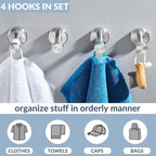 APLusee Brushed Nickel Hand Towel Hook, 4 Pack 304 Stainless Steel Storage Coat Hook, Bathroom Accessories Wall Mounted