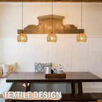 3 Pack Wicker Pendant Light Natural Woven Pendant Light Boho Chandelier Light Fixture Dome Rustic Farmhouse Pendant Lights Rattan Light Fixture for Dining Room Kitchen Island (Bulb Incl.)