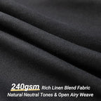 Linen Shower Curtain with 10 Hooks Modern Heavy Duty Washable Fabric Curtain Set Waterproof Thick Cloth Shower Curtains for Bathroom Bathtub Washable, W60*L70, Black