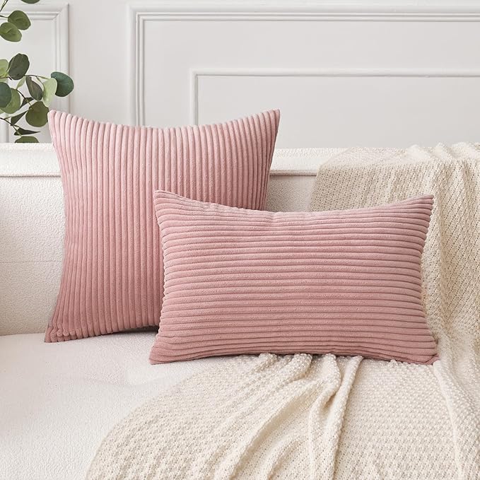 MIULEE Pack of 2 Pillow Covers Soft Soild Decorative Square Throw Pillow Covers Set Cushion Cases Pillowcases for Sofa Bedroom Car 24 x 24 Inch 60 x 60 Cm Blush Pink