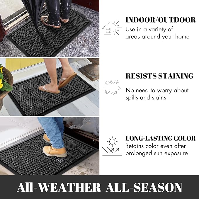 Yimobra Extra Large Door Mat 60x32, All-Weather Waterproof Non-Slip Welcome Matt Outdoor, Heavy Duty Non Slip Doormat for Entryway for Patio and Garage Indoor, Easy Clean, Black